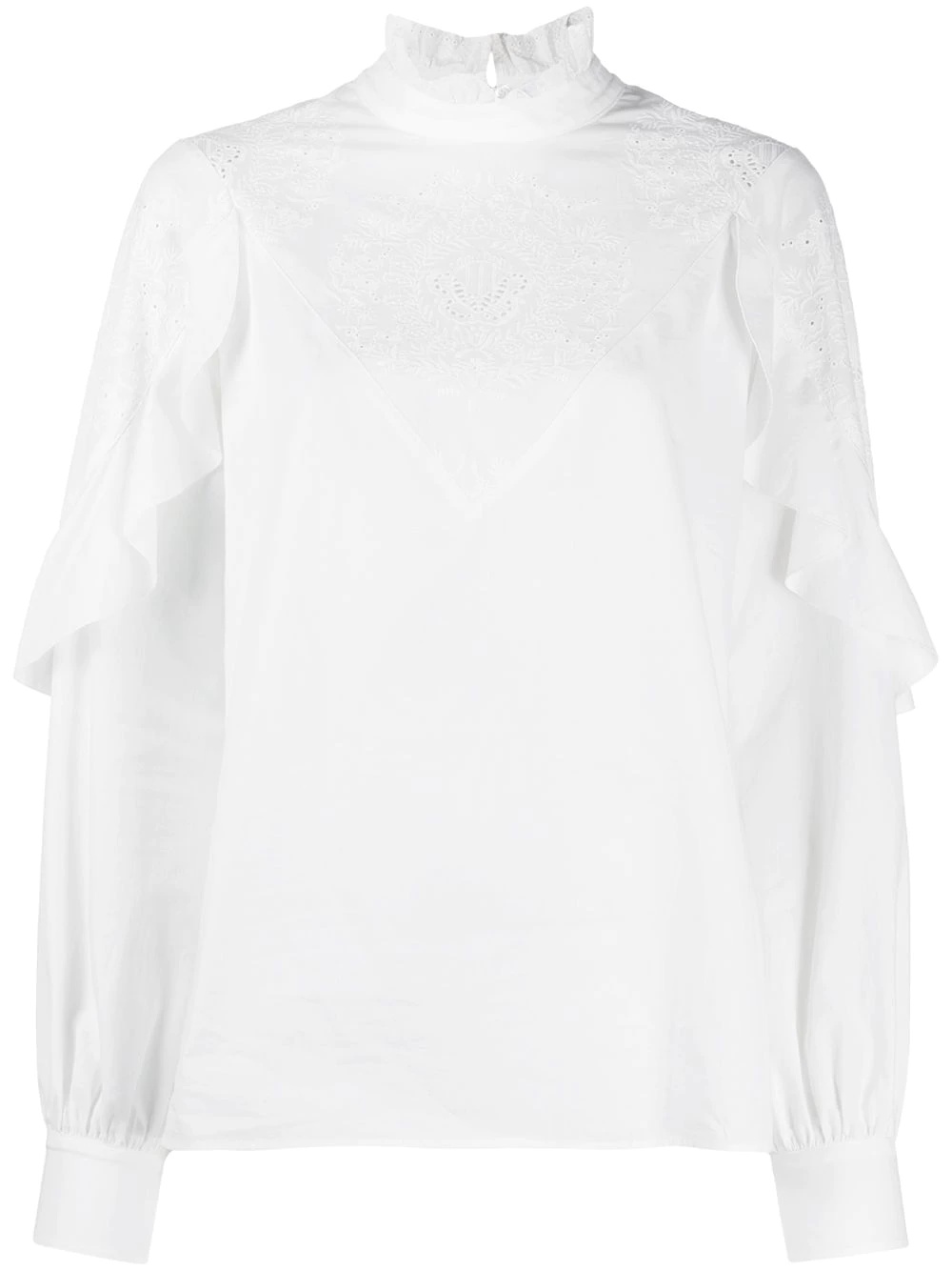 embroidered ruffle blouse - 1