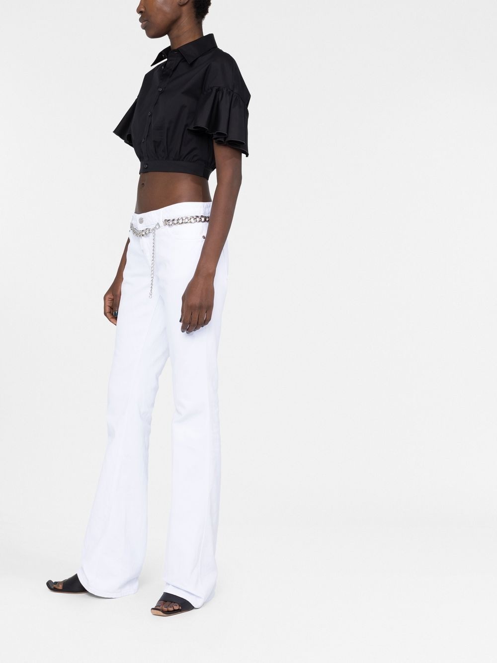 logo-patch flared jeans - 4