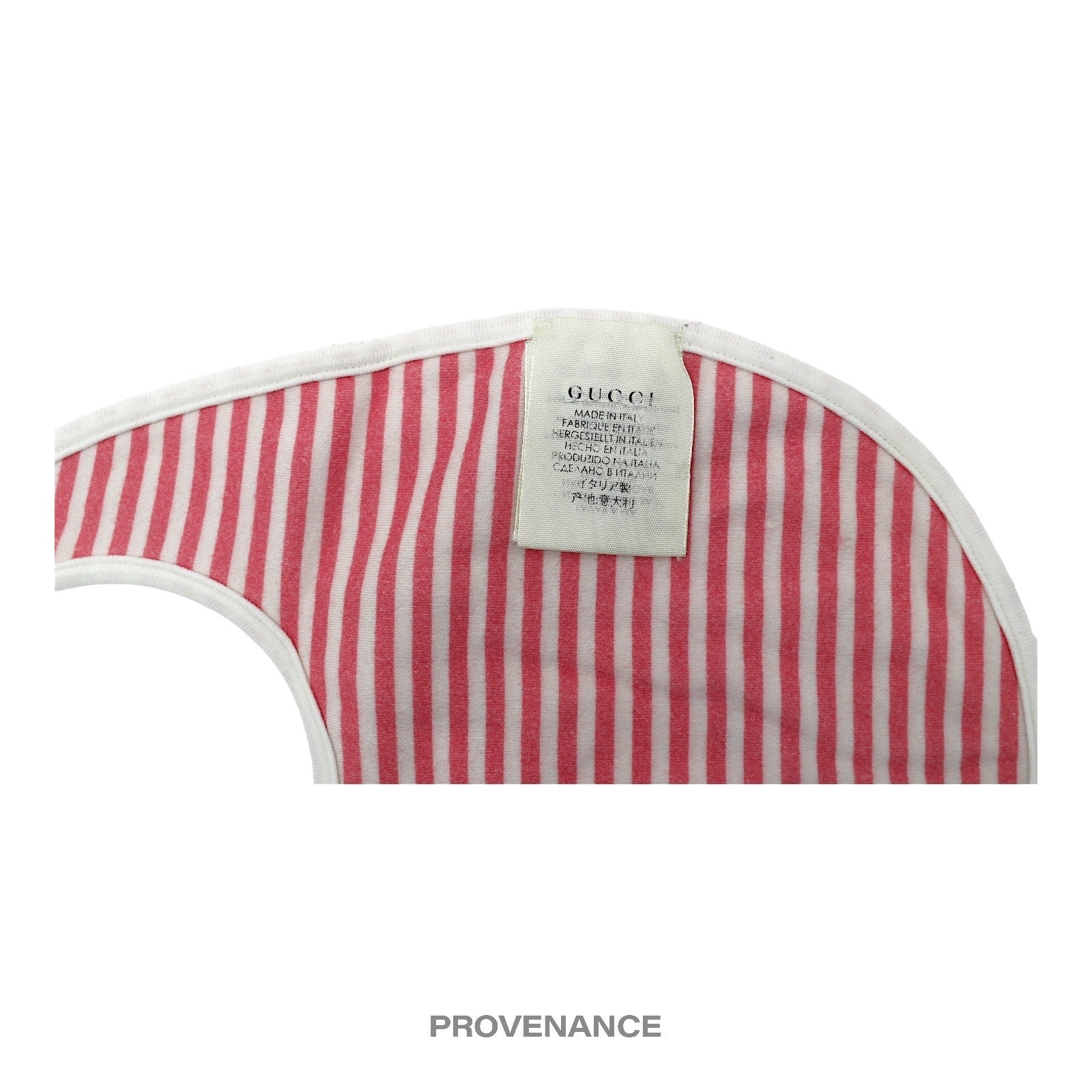 Gucci Logo Baby Infant Bib - Heart Cherry Striped Cotton - 5