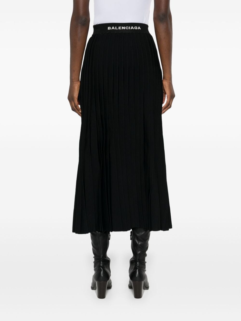 logo-jacquard pleated skirt - 4