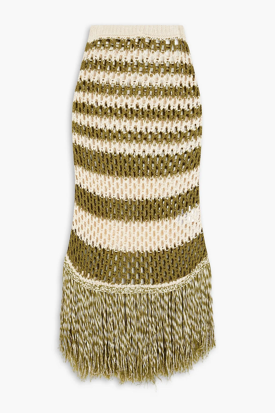 Striped crocheted cotton-blend midi skirt - 1