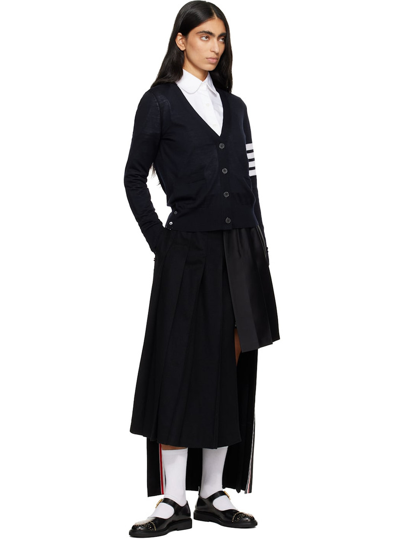 Thom Browne Navy Merino Wool 4-Bar Relaxed Fit V-Neck Cardigan outlook