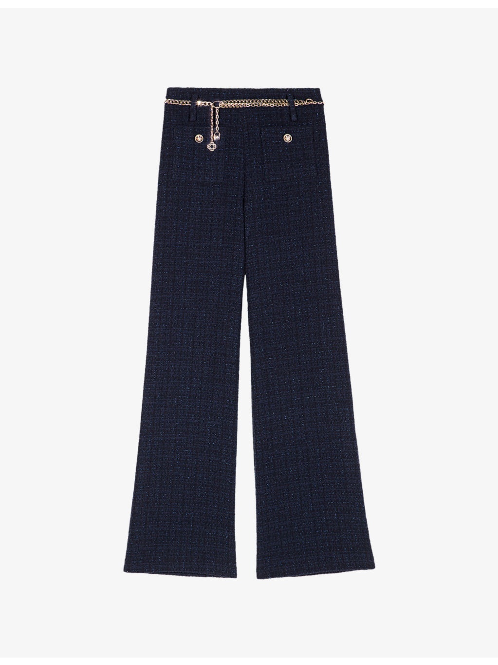 Patch-pocket high-rise wide-leg tweed trousers - 1