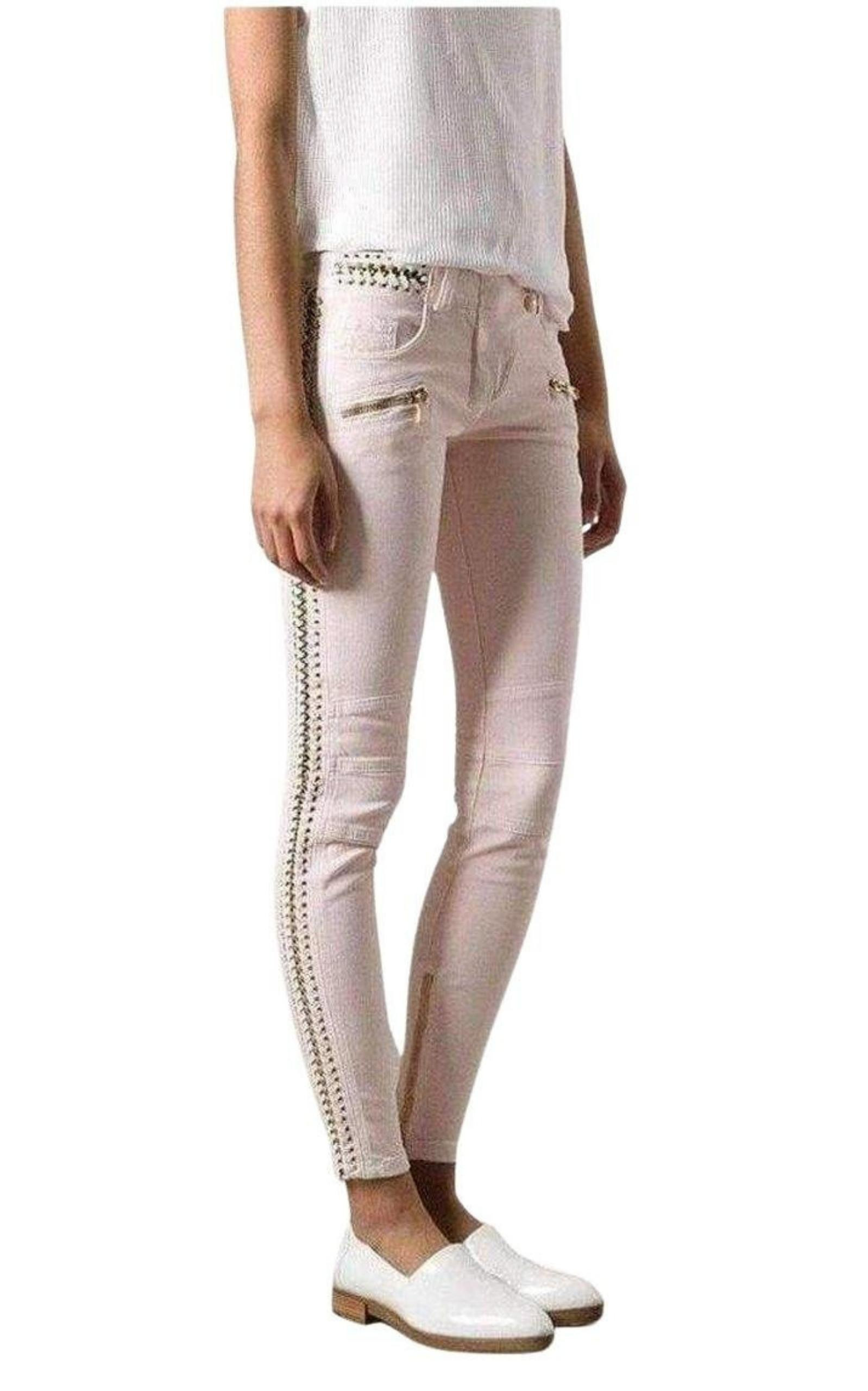 Low Rise Lace Chains Biker Jeans - 5