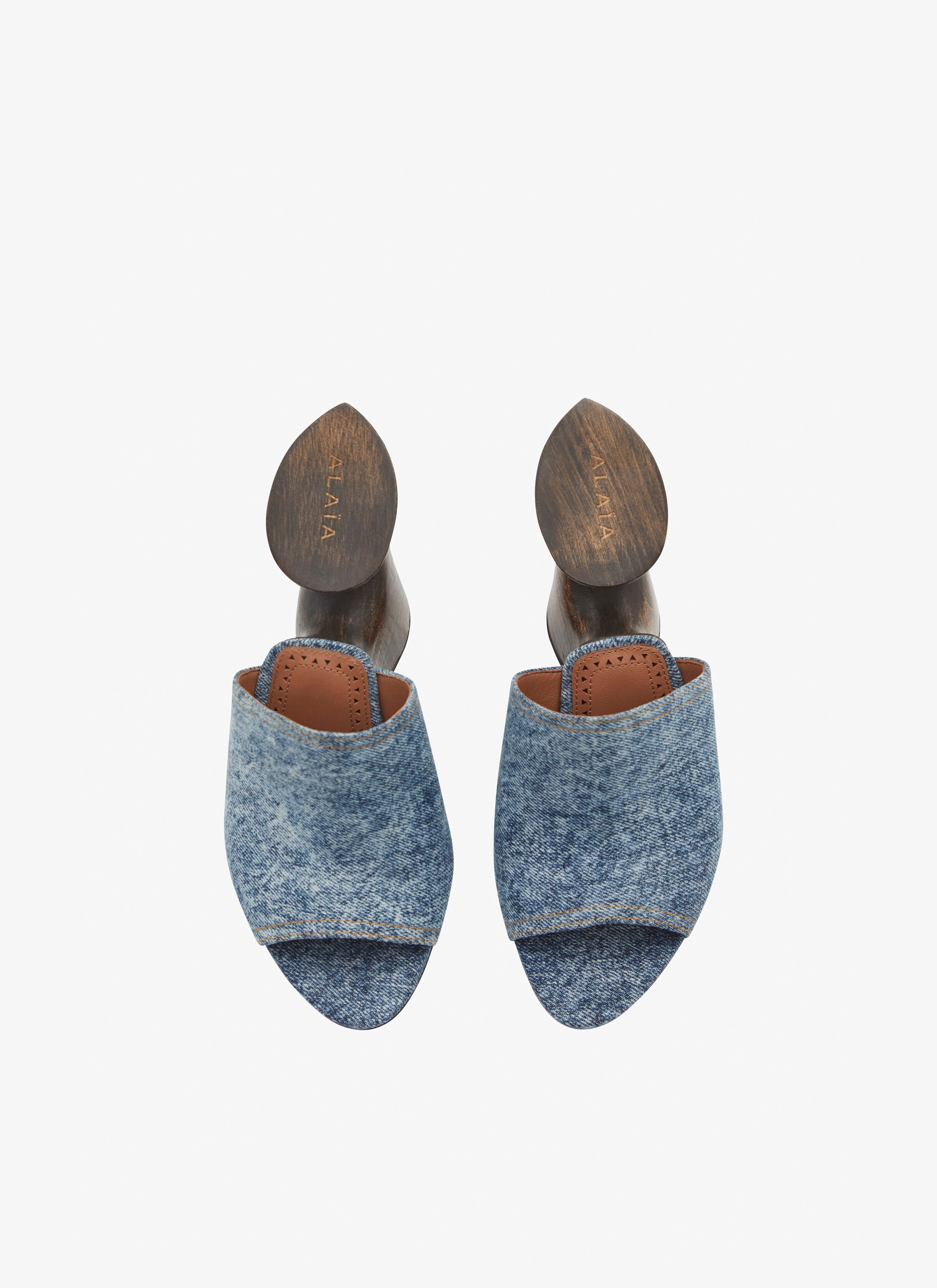 LA SCULPTURE MULES IN DENIM AND WOOD - 2