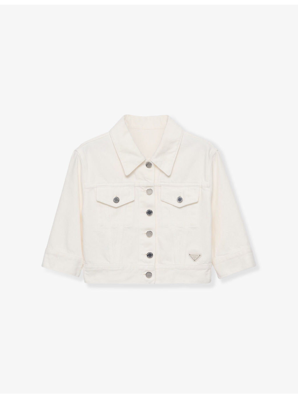 Branded-Patch Cropped Denim Jacket - 1