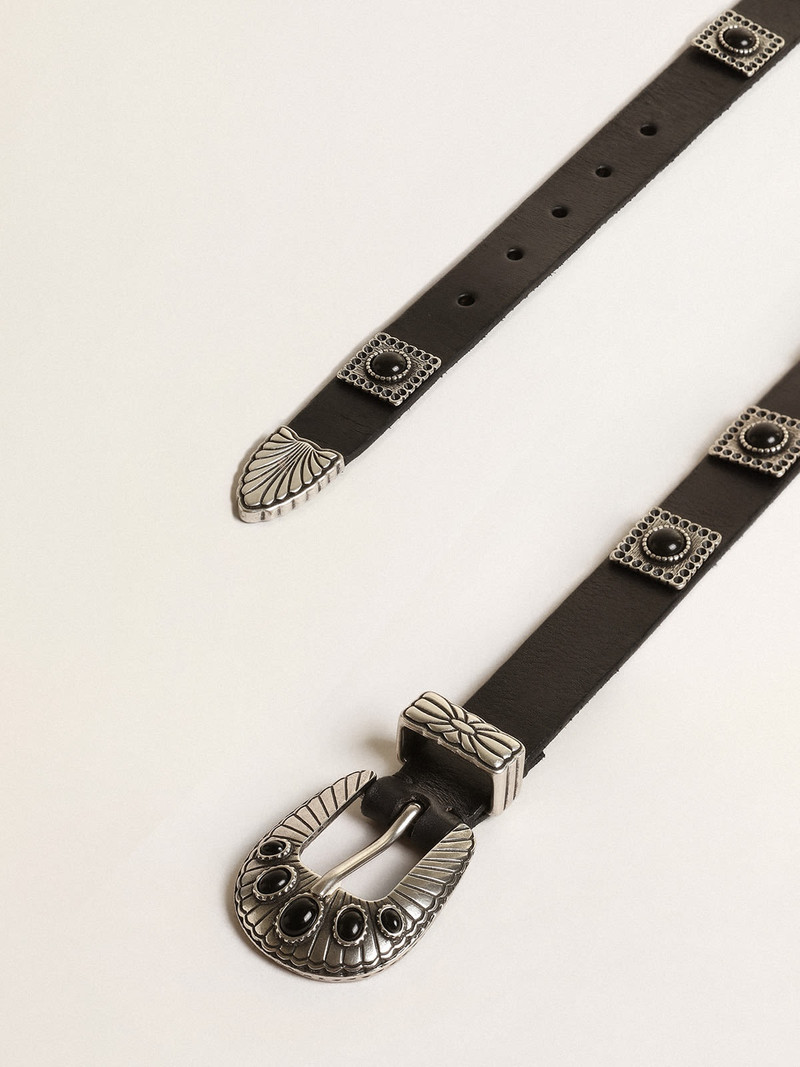 Shell belt in black leather with silver colored studs 2