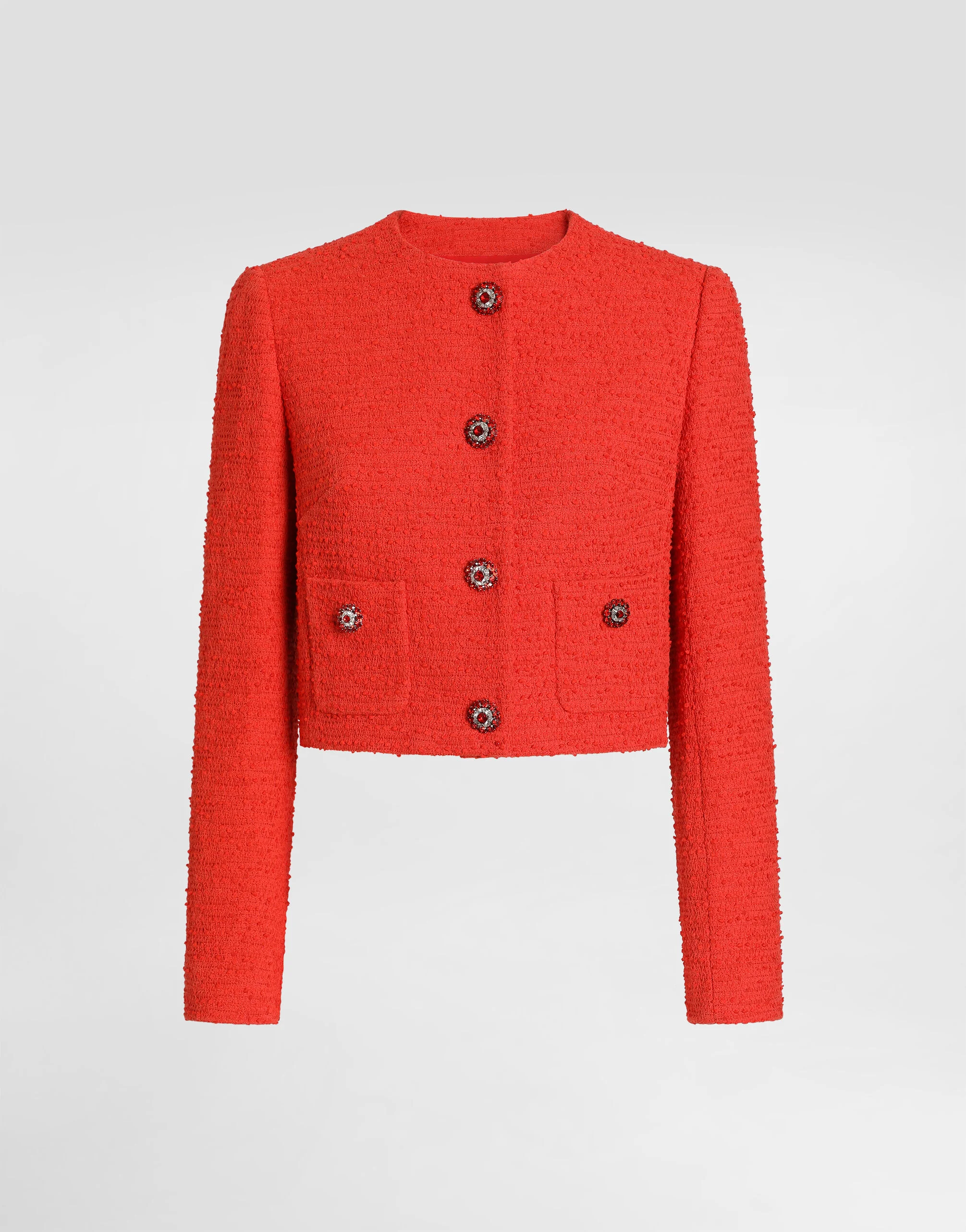 Single-breasted tweed jacket with jewel buttons - 1