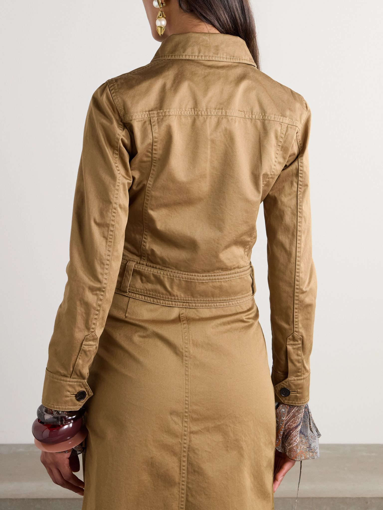 Cropped belted organic cotton-twill jacket Sand - 4