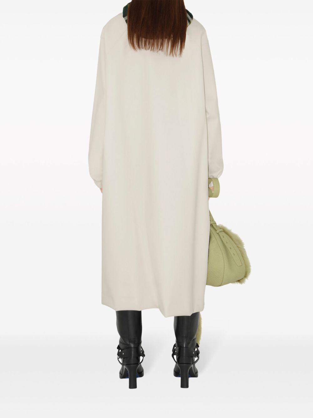 checked-hood gabardine parka coat - 4