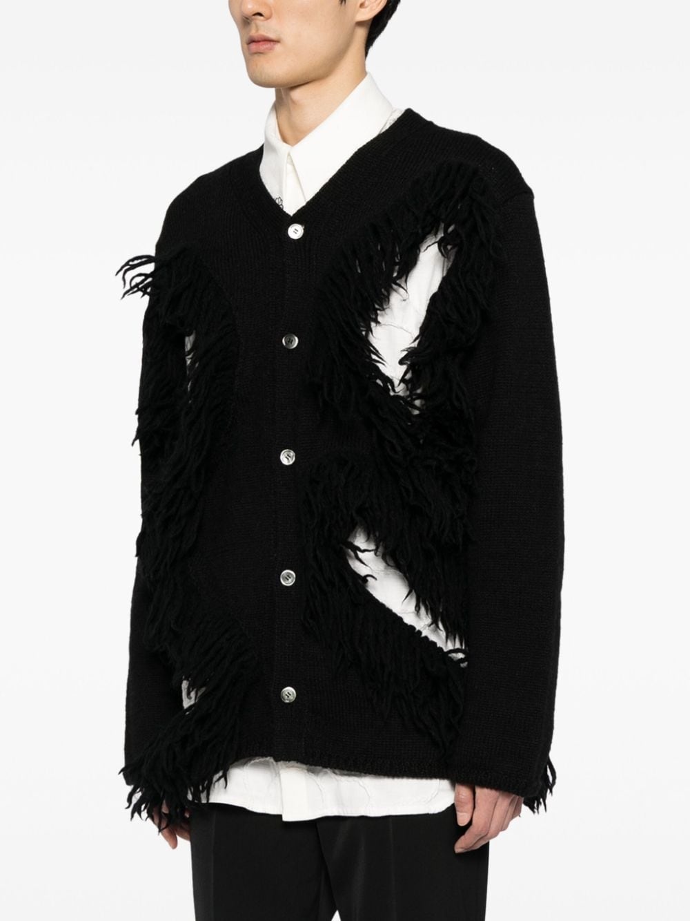 fringed cut-out wool cardigan - 3