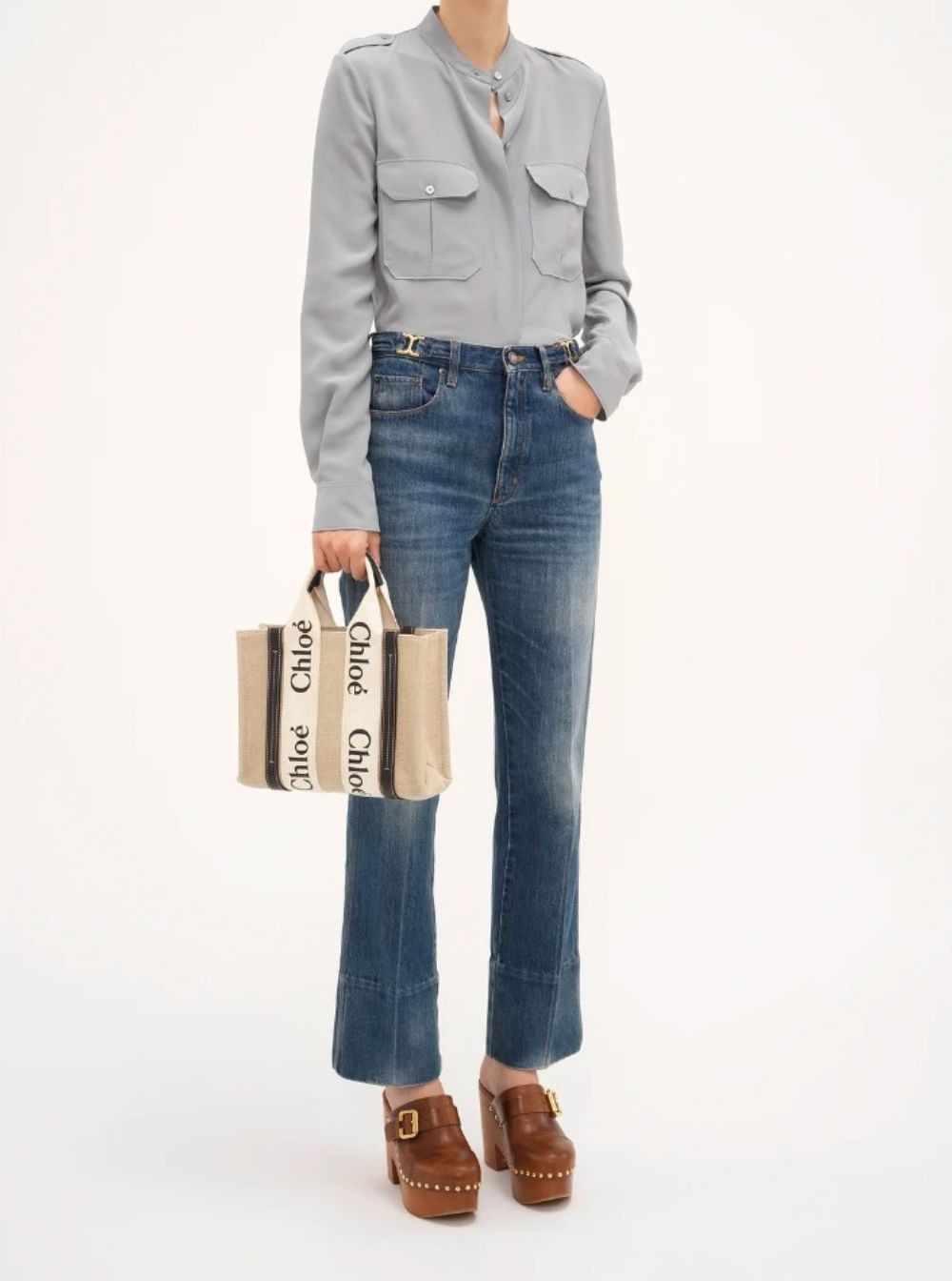 Chloé Women 'Woody' Multicolor Tote Bag With Shoulder Strap And Ribbon In Leather And Linen Canvas W - 5