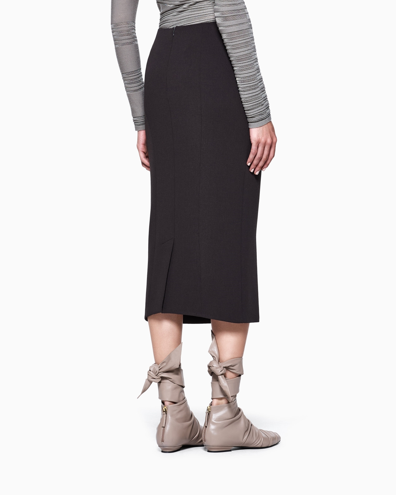STRETCH, WOOL CRÊPE MIDI SKIRT - 3