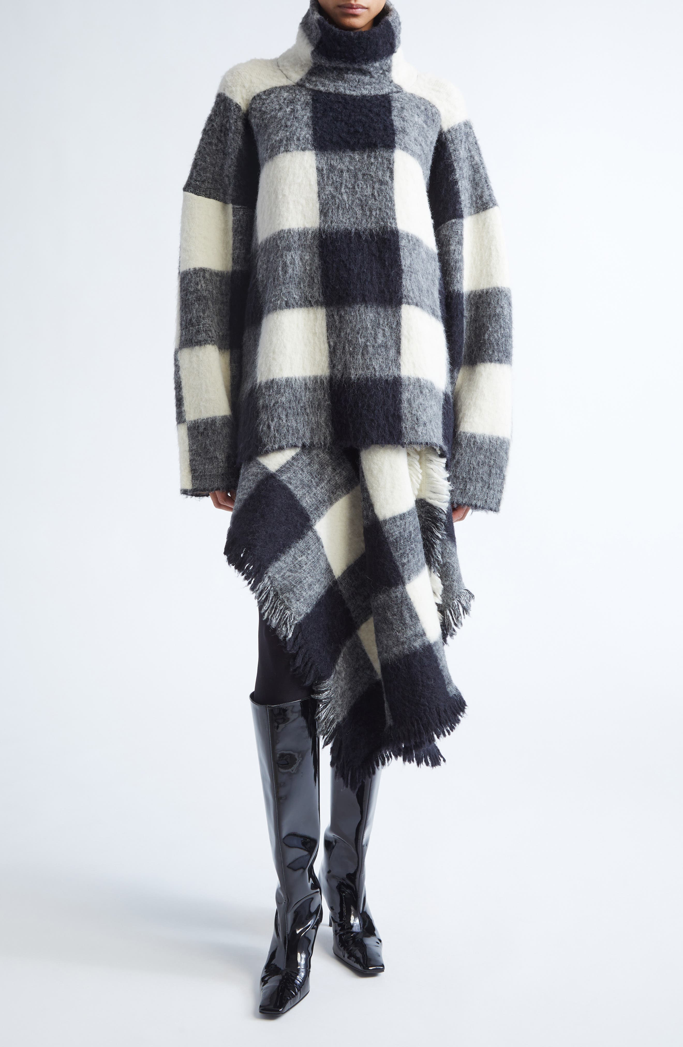 Proenza Schouler Kai Asymmetric Glen Plaid Brushed Alpaca Blend Skirt in Black Multi at Nordstrom - 2