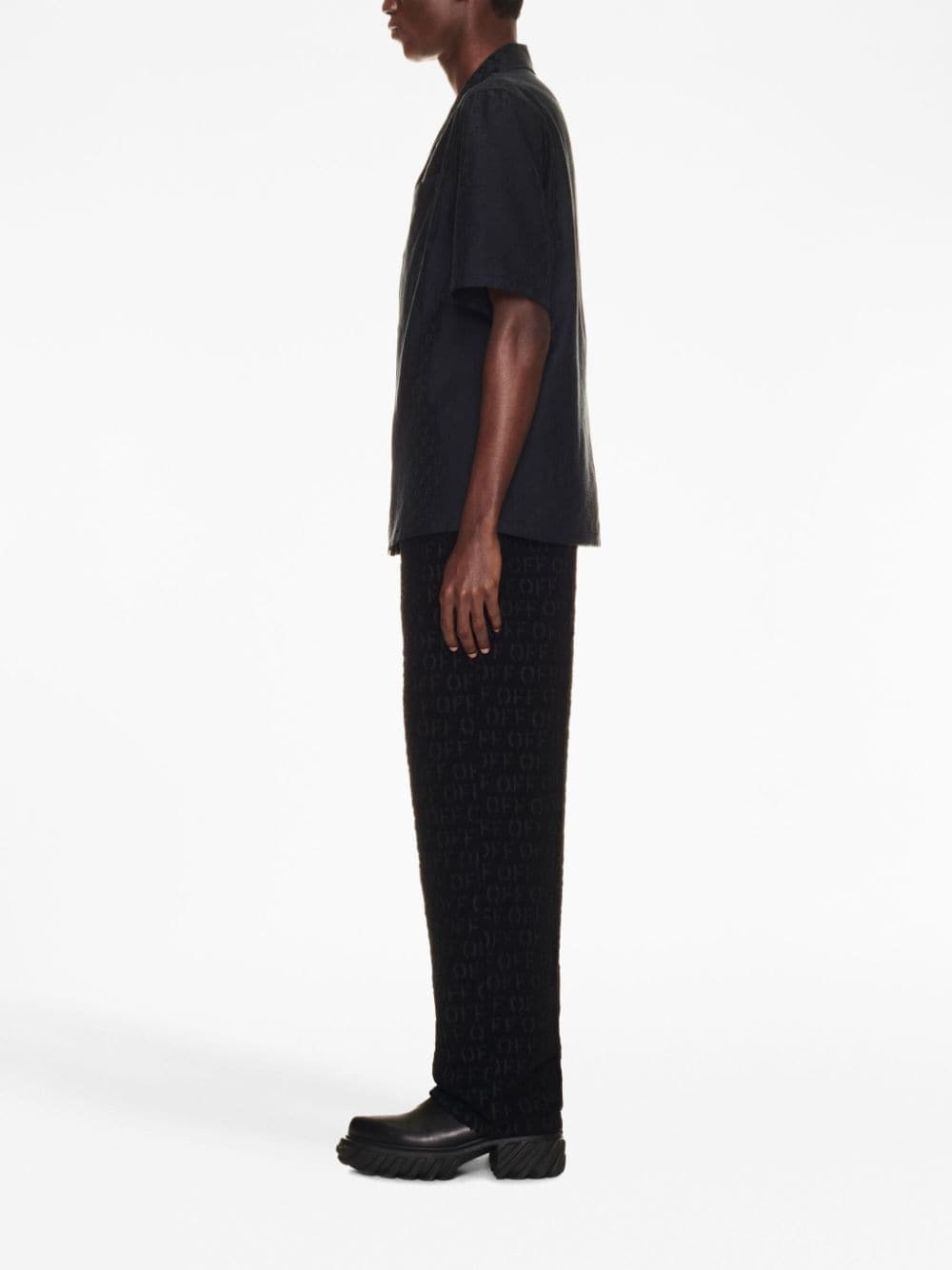 logo-jacquard camp-collar shirt - 3