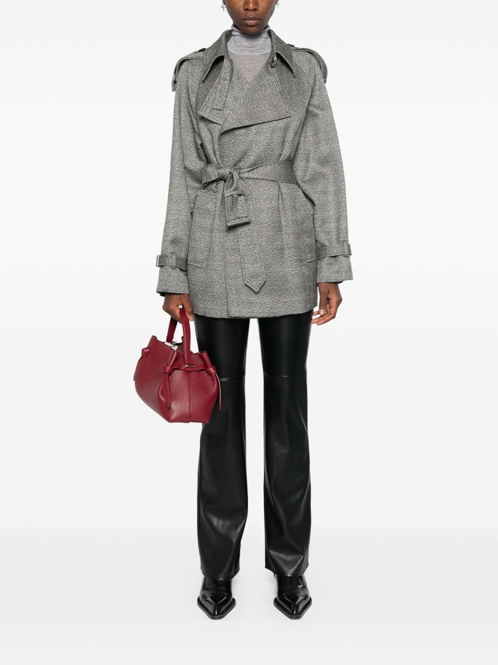 chevron-jacquard belted coat - 2