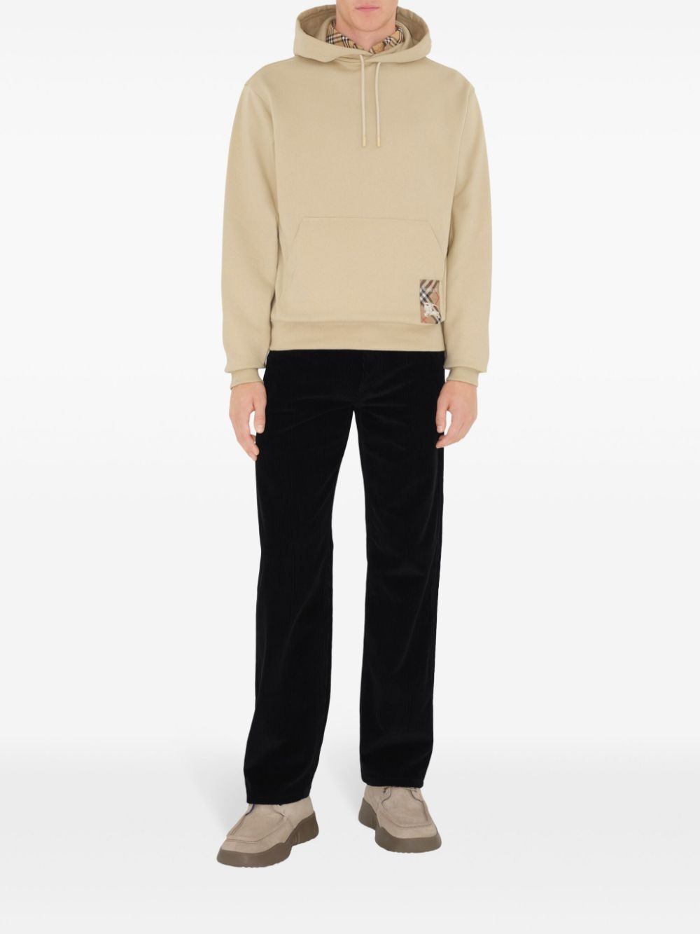check-patch cotton hoodie - 2