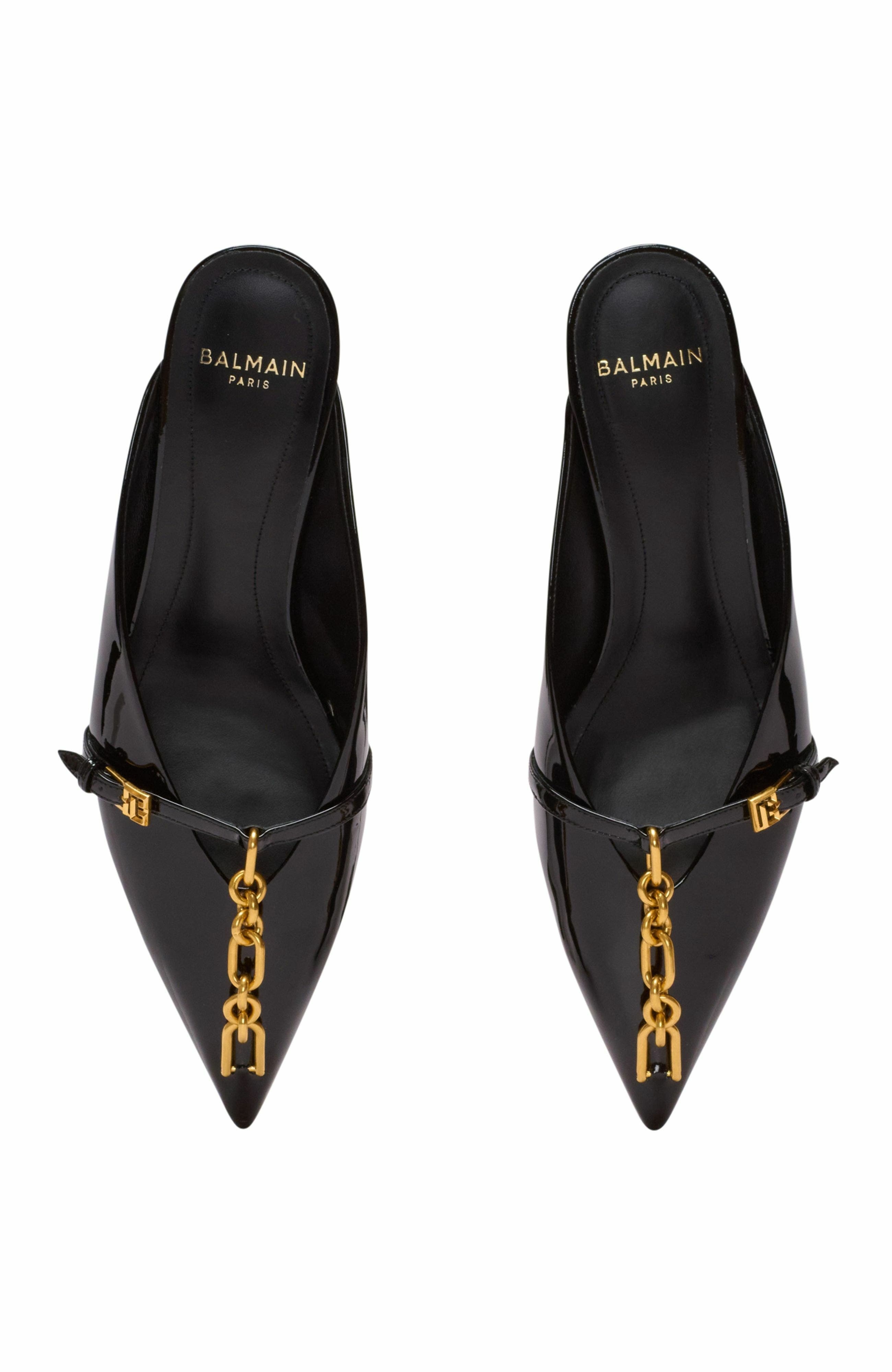 Balmain Sync patent leather mules with pointed toe in Black at Nordstrom - 5