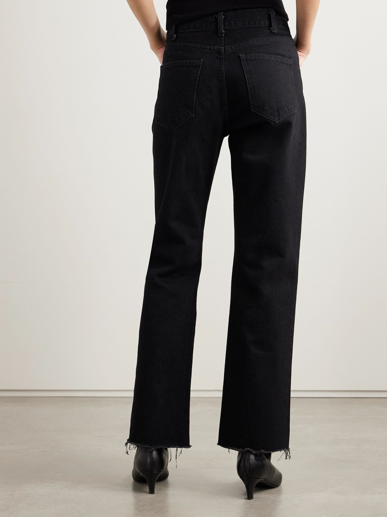 Calla frayed high-rise straight-leg jeans Black - 4