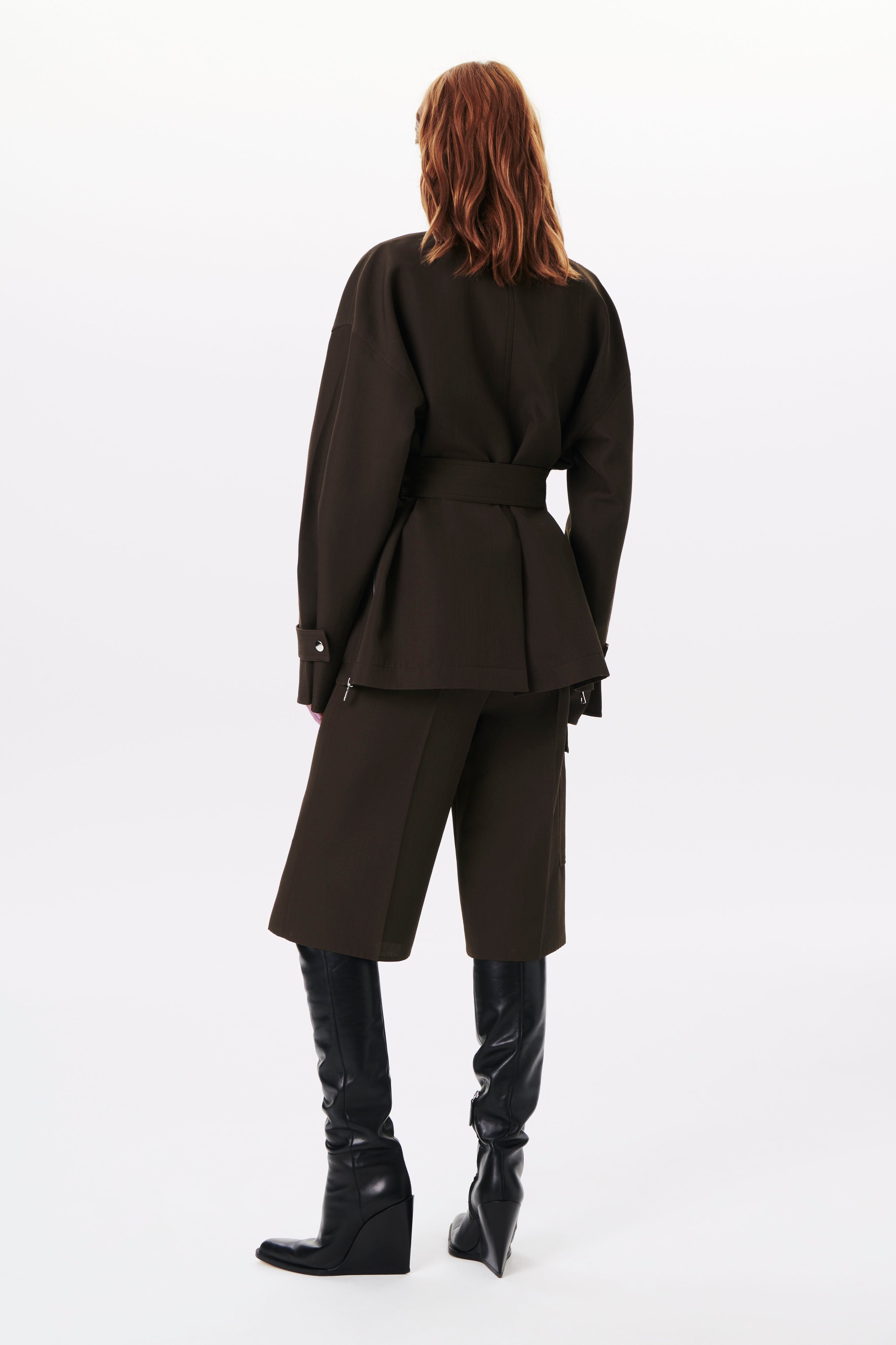 Belted Utility Jacket in Khaki Green - 6