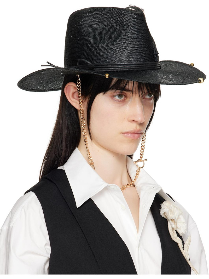 RUSLAN BAGINSKIY Black Chain Strap Straw Fedora outlook