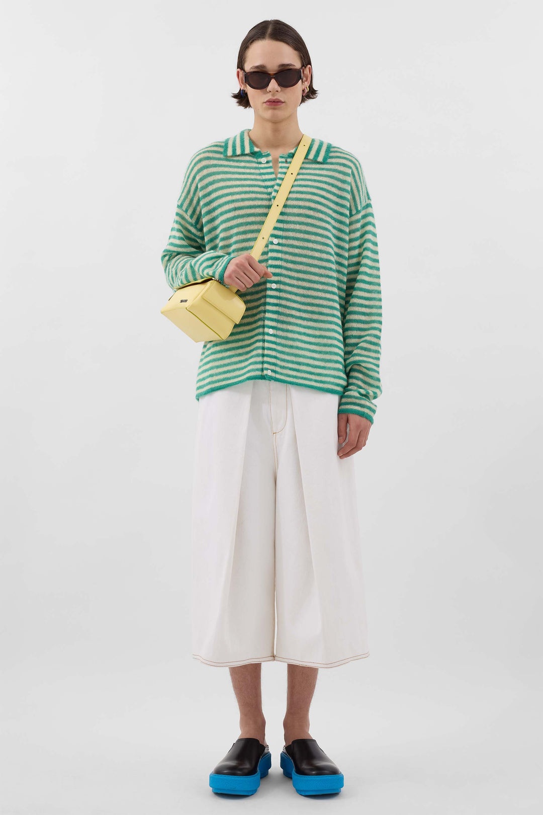 STIPED MOHAIR CARDIGAN / off white & jade green - 3