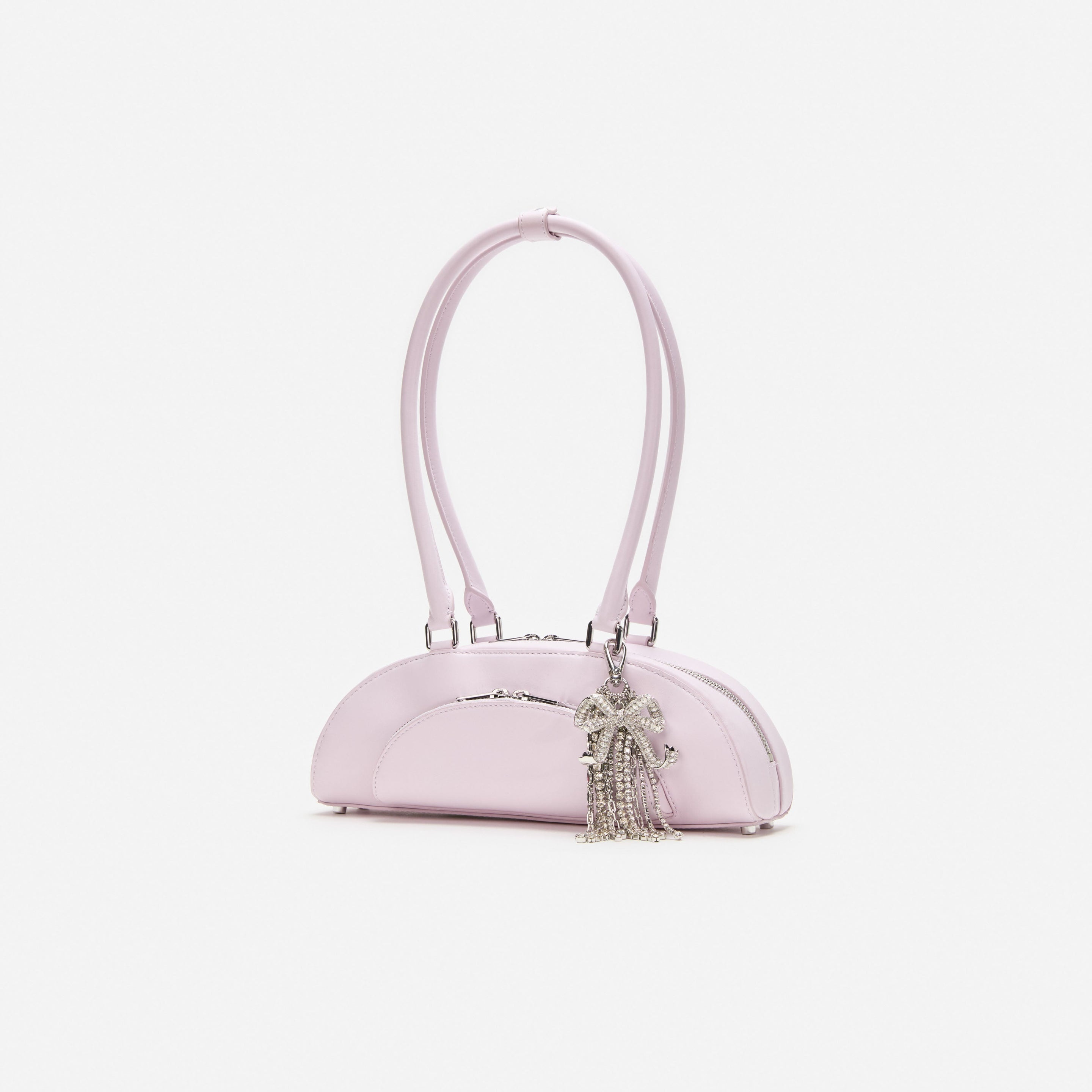 Lilac Leather Curved Charm Shoulder Bag - 2