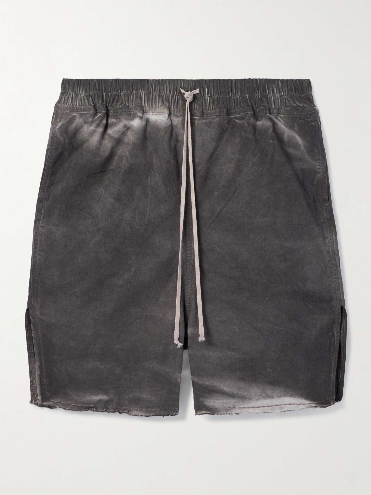 Wide-Leg Bleached Distressed Stretch-Denim Drawstring Shorts - 1