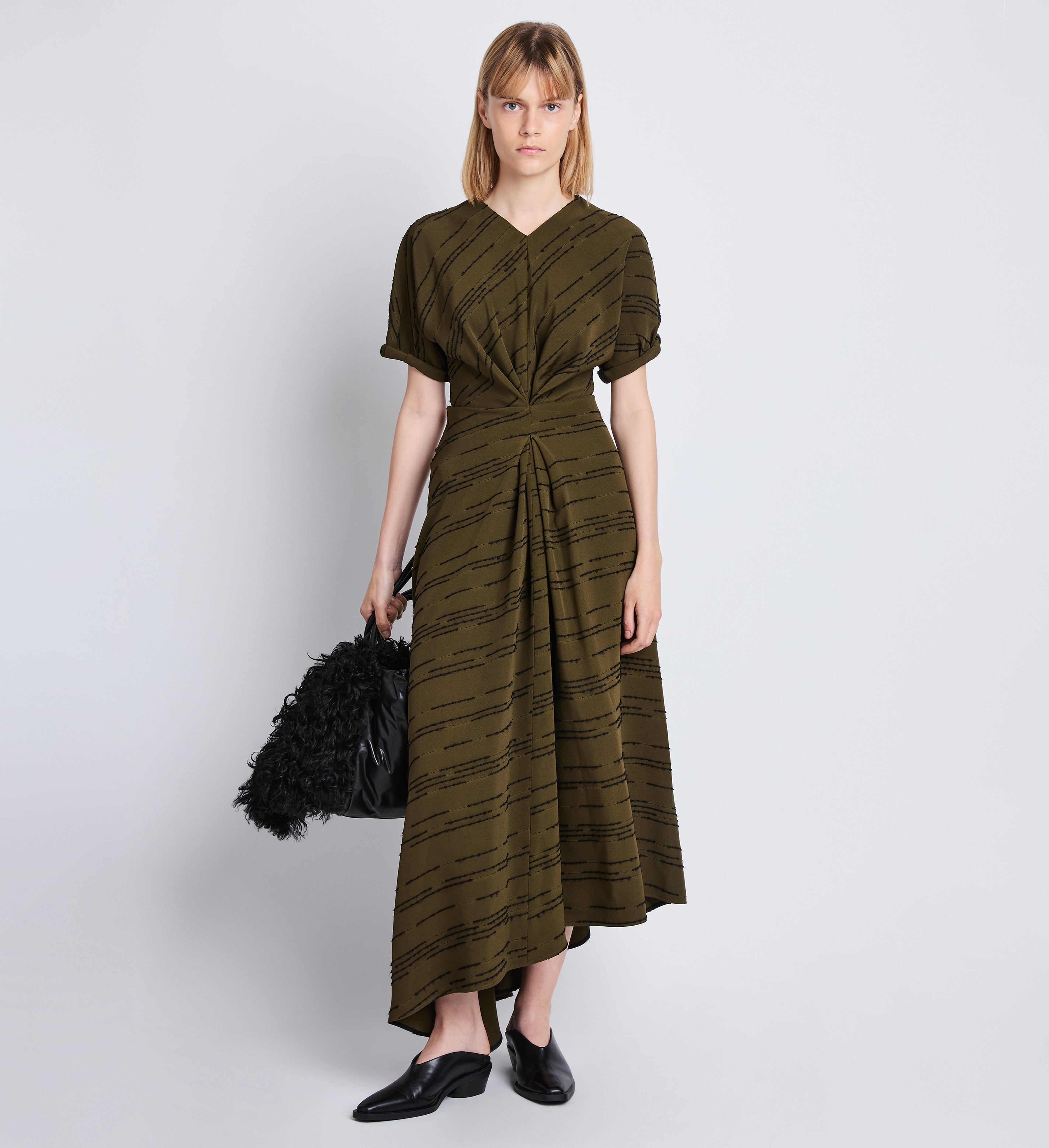 Vivienne Asymmetrical Dress in Textured Stripe Flou - 2