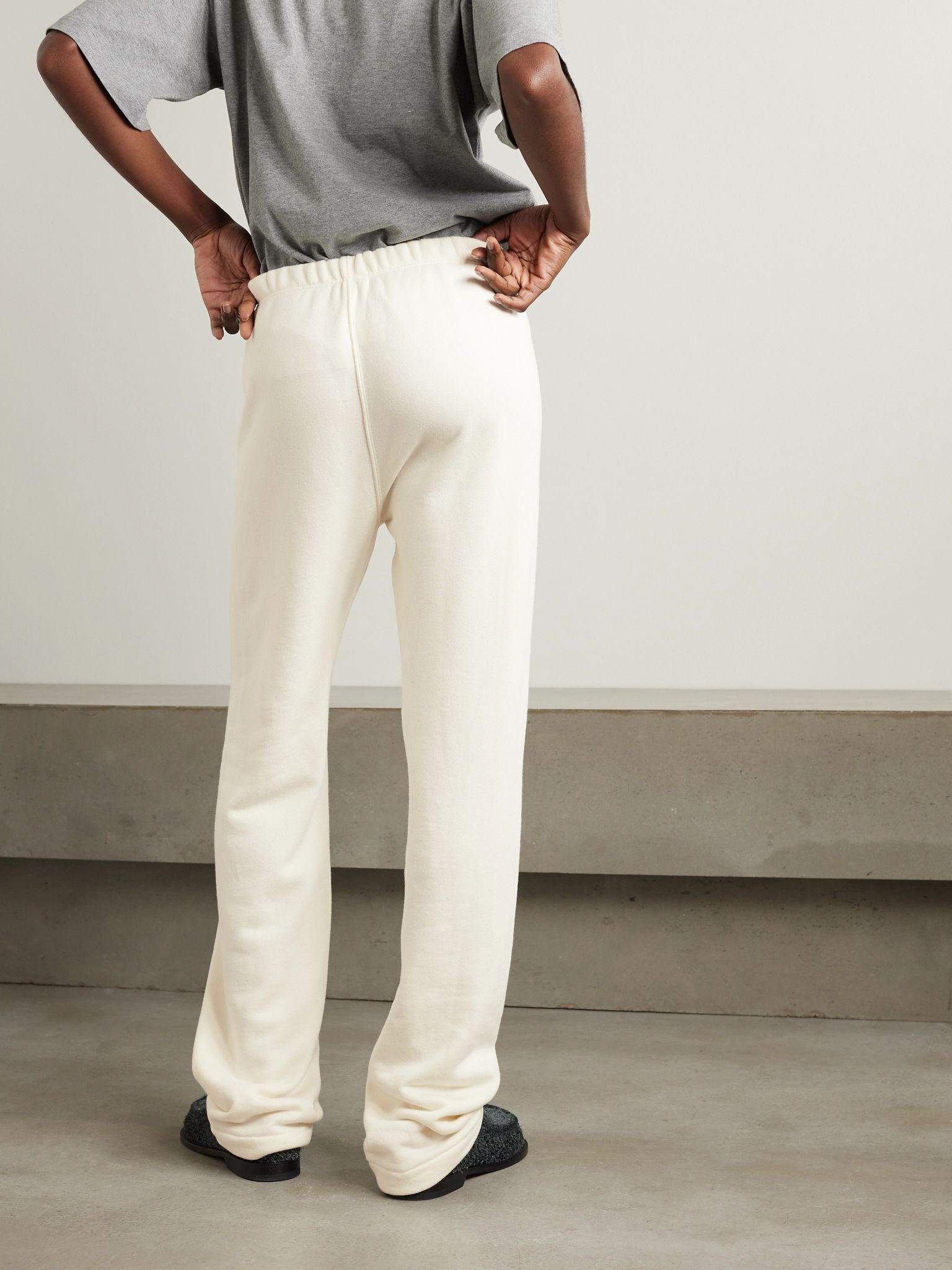 Cotton and modal-blend jersey straight-leg sweatpants Cream - 4