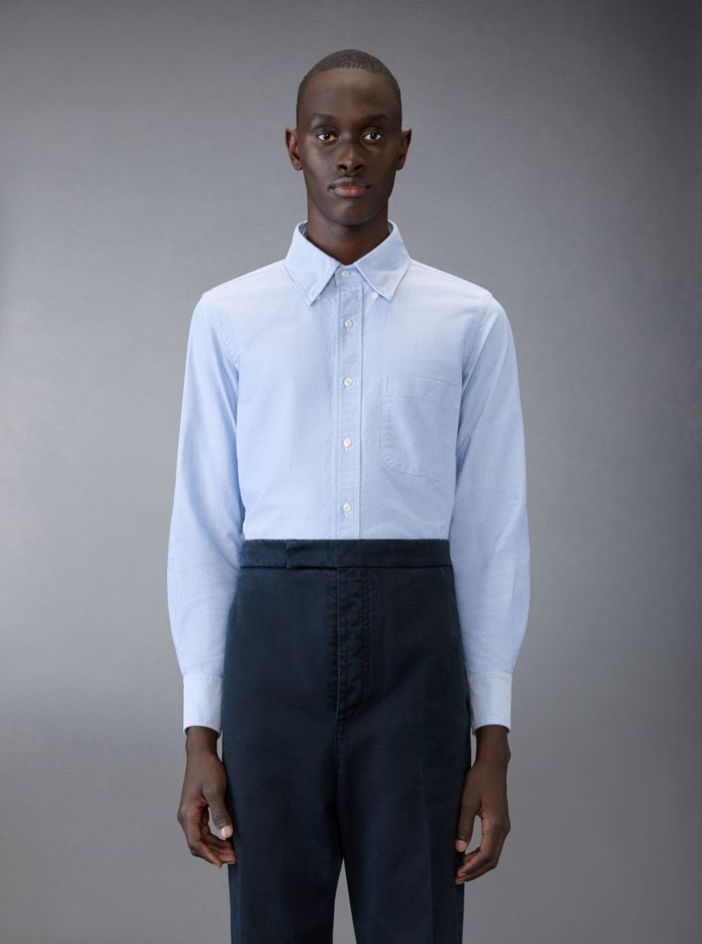 Thom Browne Men Light Blue Shirt With Button-Down Collar And Striped Rwb Detail On The Rear In Cotto - 4