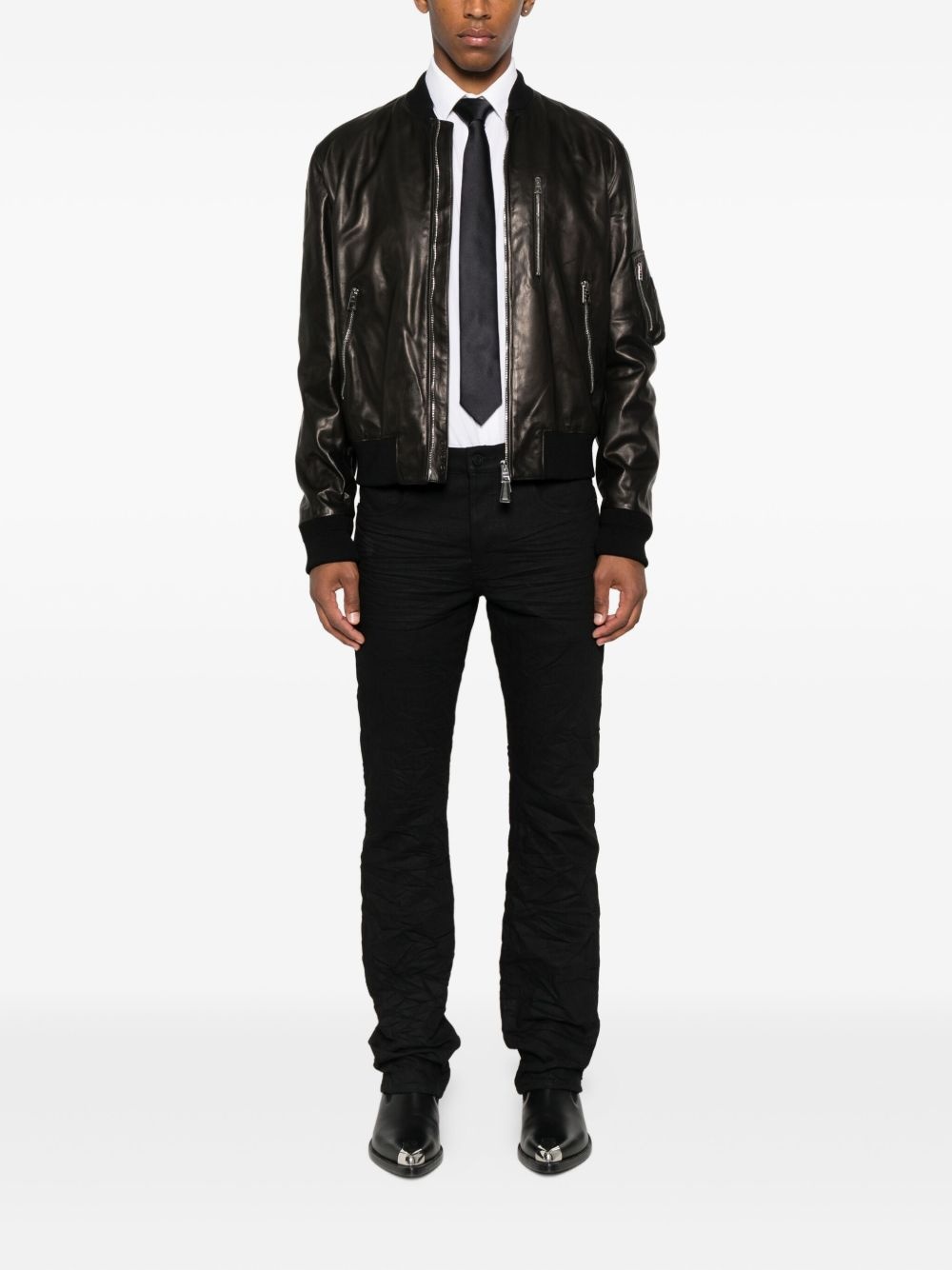 leather zip-up bomber jacket - 2