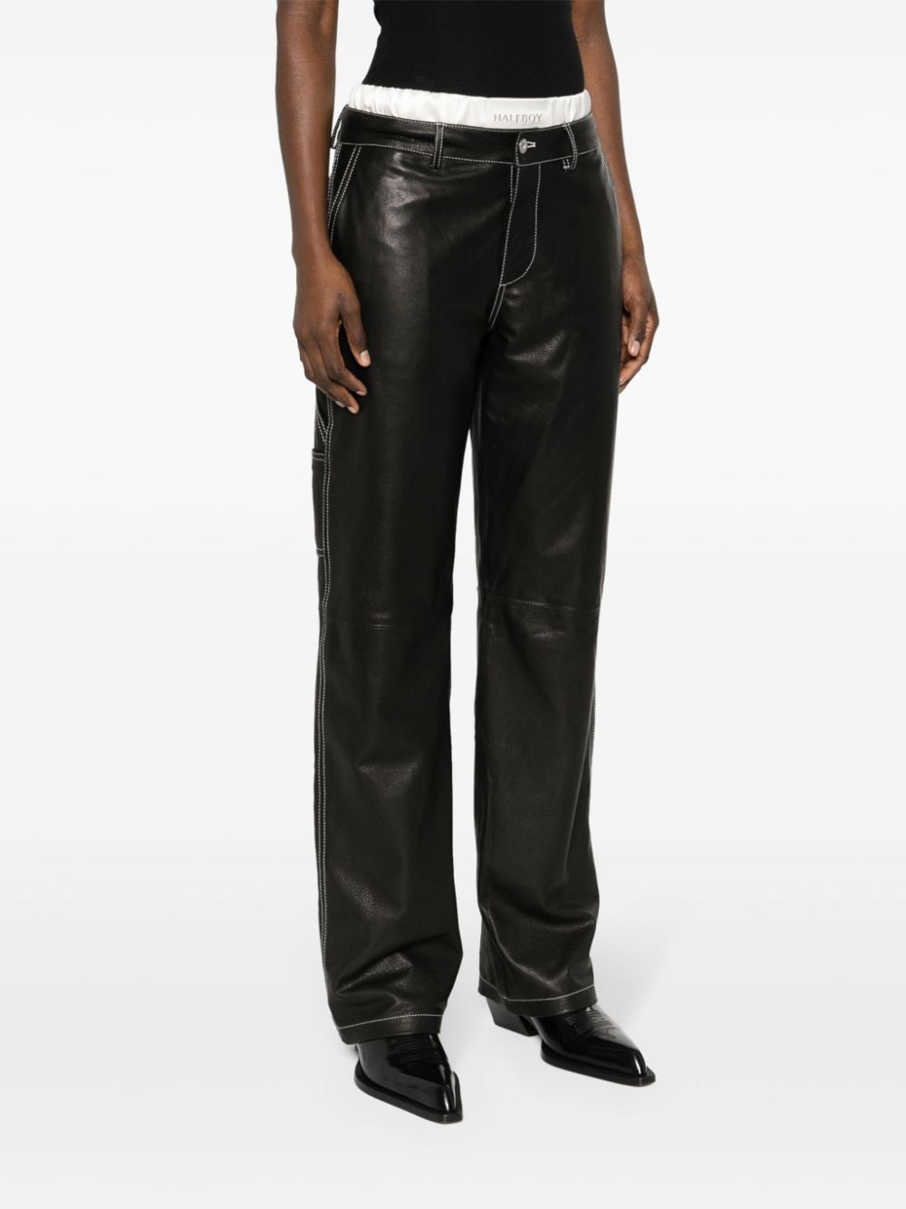 leather straight-leg trousers - 3