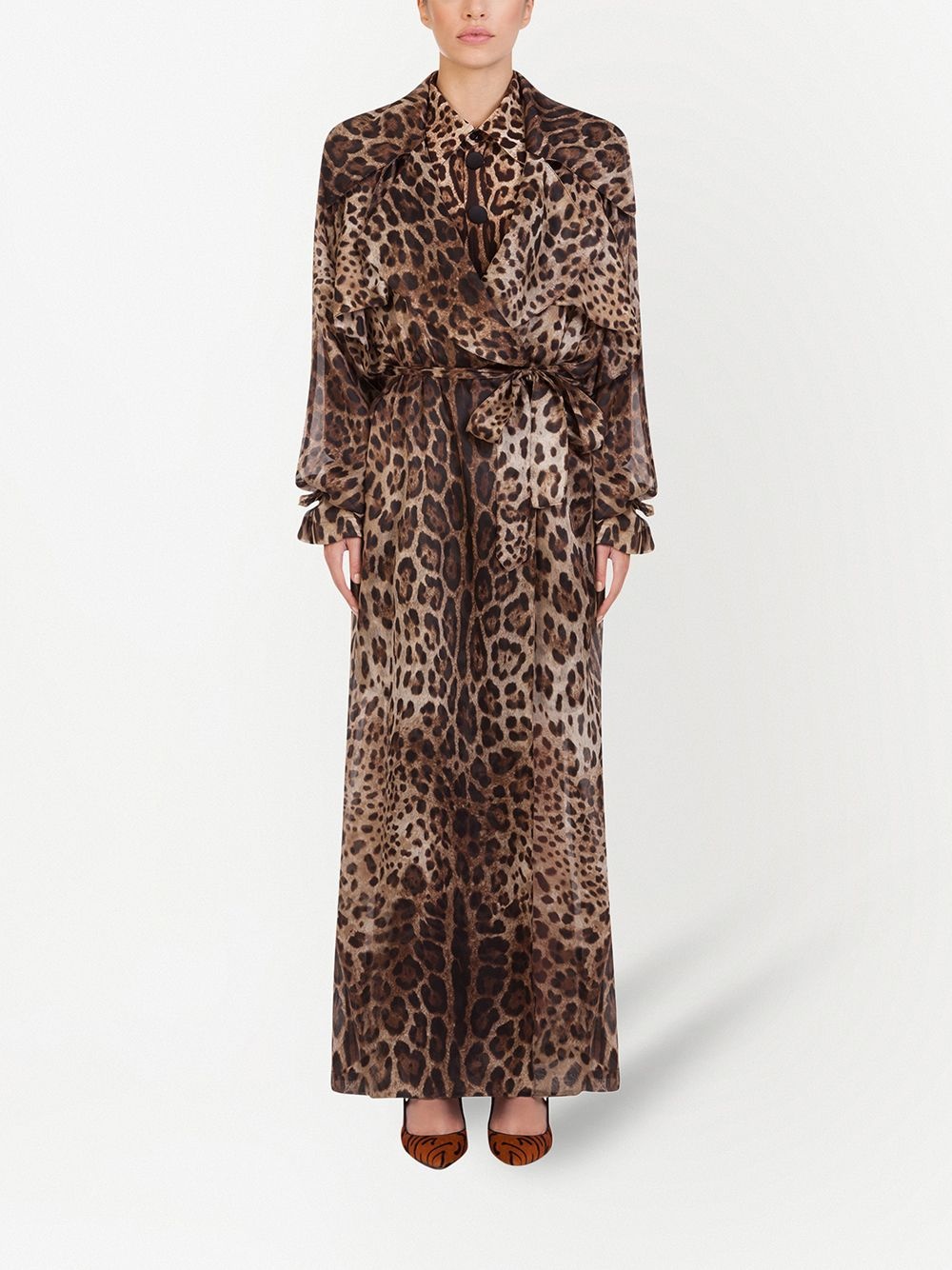 leopard print organza trench coat - 3