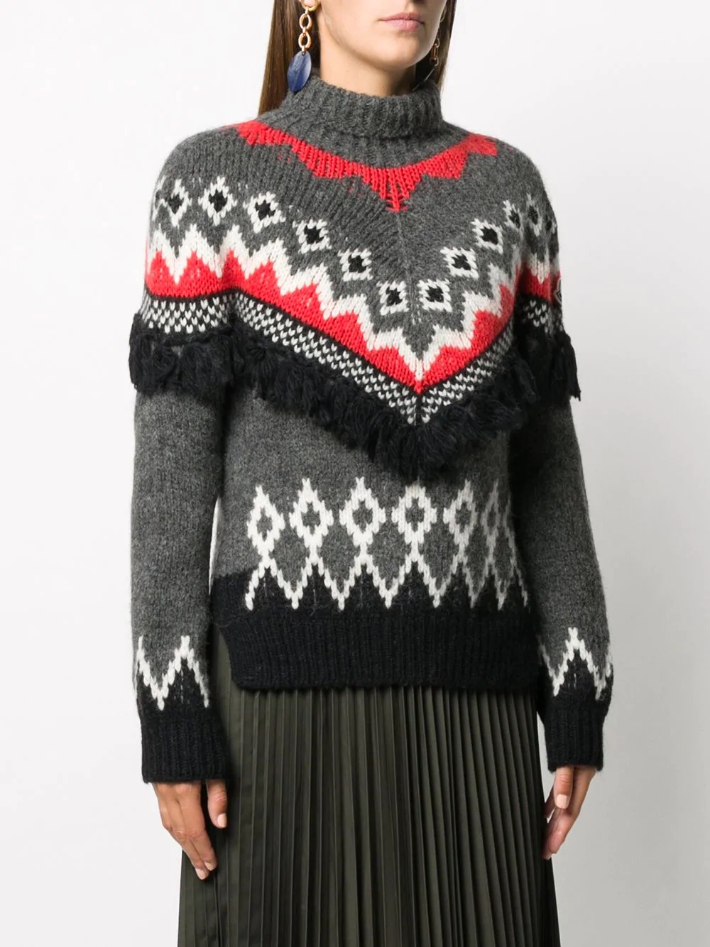 intarsia patterned fringed jumper - 3