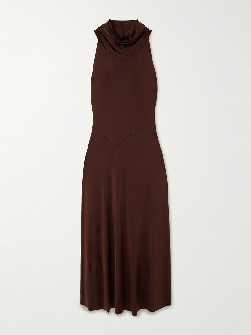 Hooded stretch-jersey midi dress Brown 1