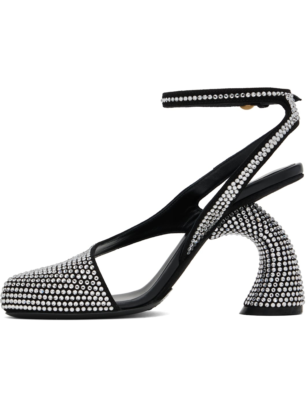Black Embellished Leather Heeled Sandals - 3