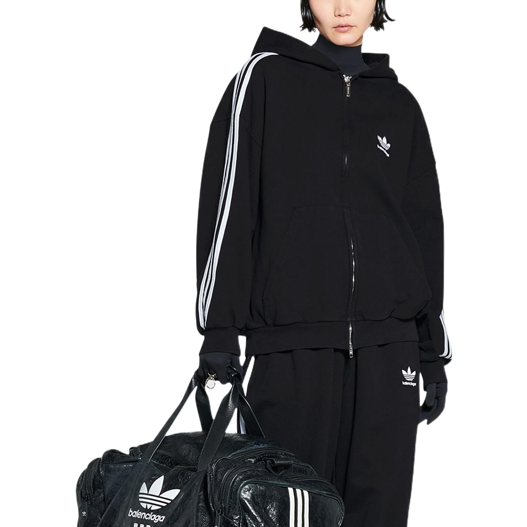 Balenciaga x adidas Zip-Up Hoodie 'Black White' 723754TNVN28482 - 4