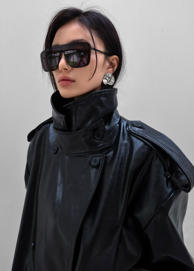 Nordana Faux Leather Short Trench - Black 3