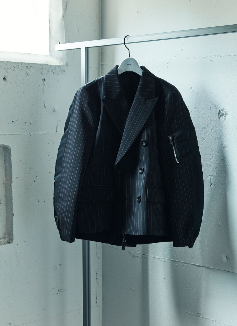 Stripe Doeskin x Nylon Twill Jacket 1