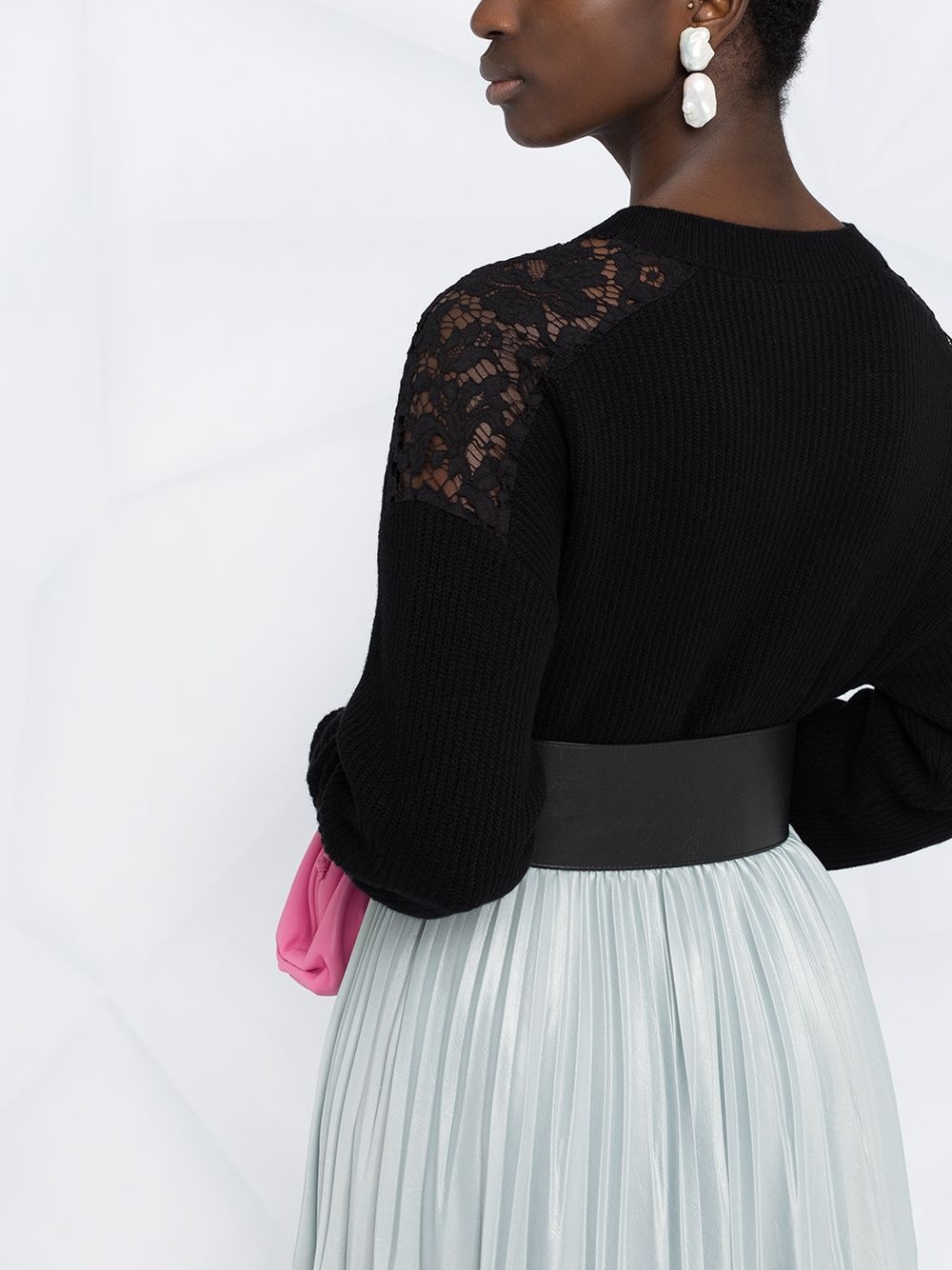lace-embellished V-neck jumper - 3