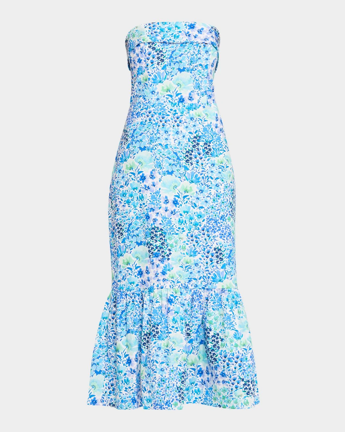 Wright Strapless Floral-Print Flounce Midi Dress - 1