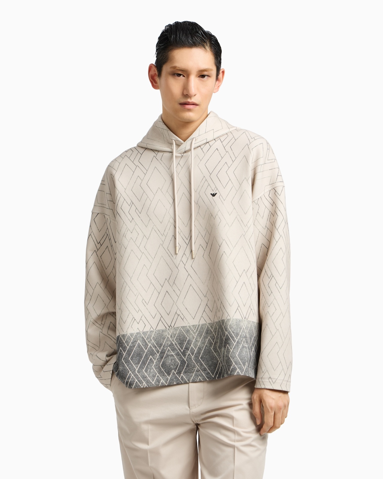 ASV SWEATSHIRT IN DOUBLE JERSEY WITH HOOD AND ALL-OVER DIAMOND PRINT - 4