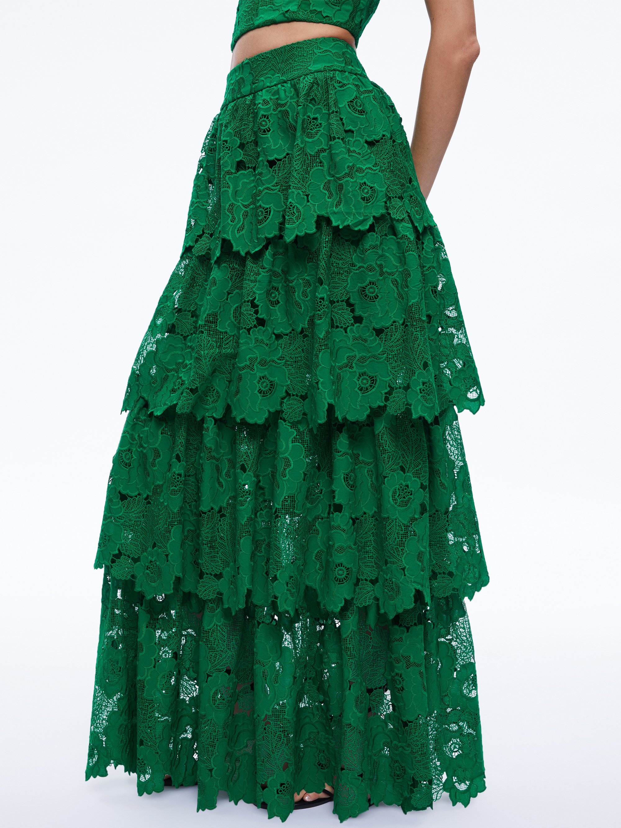 JIA EYELET TIERED RUFFLE MAXI SKIRT - 2