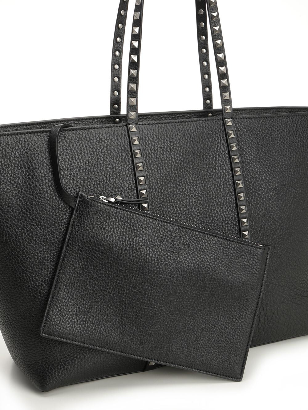 Rockstud Leather Tote Bag Handbags Black - 5