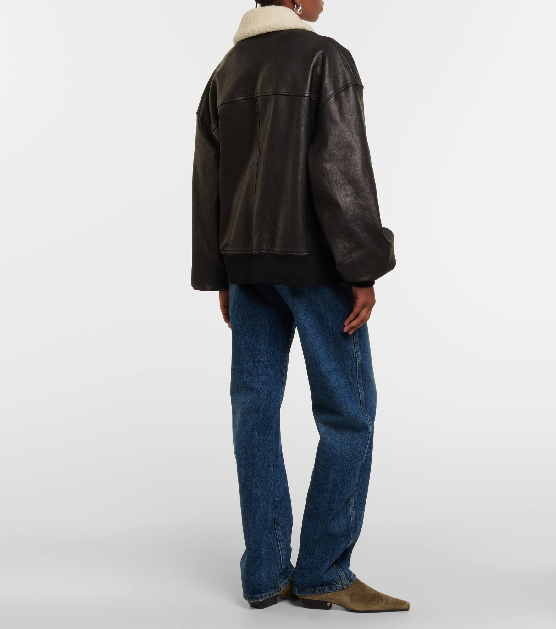 Shellar shearling-trimmed leather jacket - 3