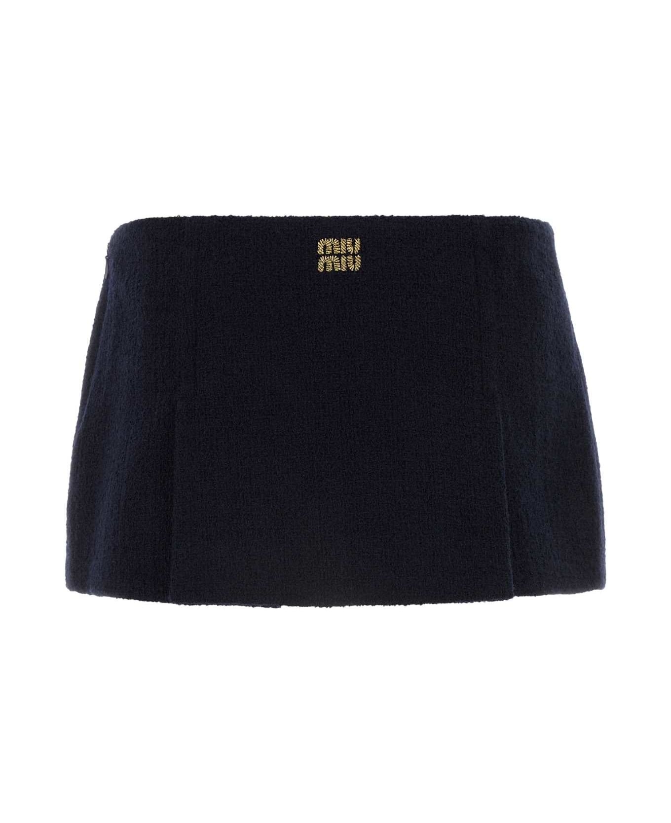 Midnight Blue Wool Blend Mini Skirt - 2