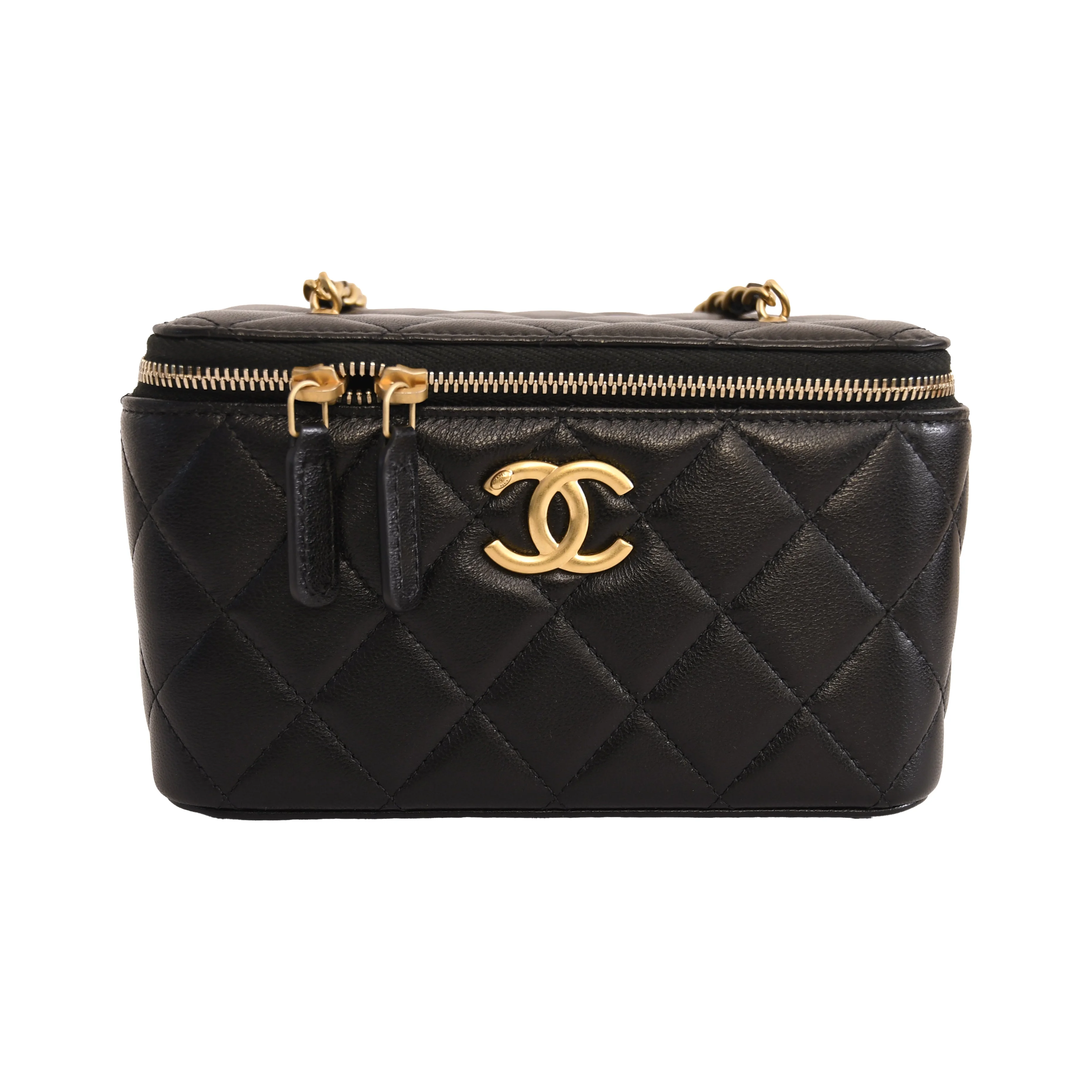 Chanel Lambskin Quilted Vanity Case With Chain Black - 1