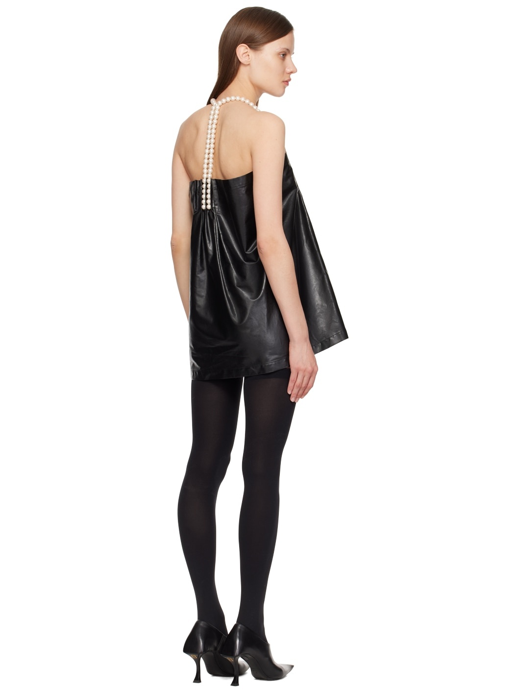 Black Pleated Faux-Leather Minidress - 3
