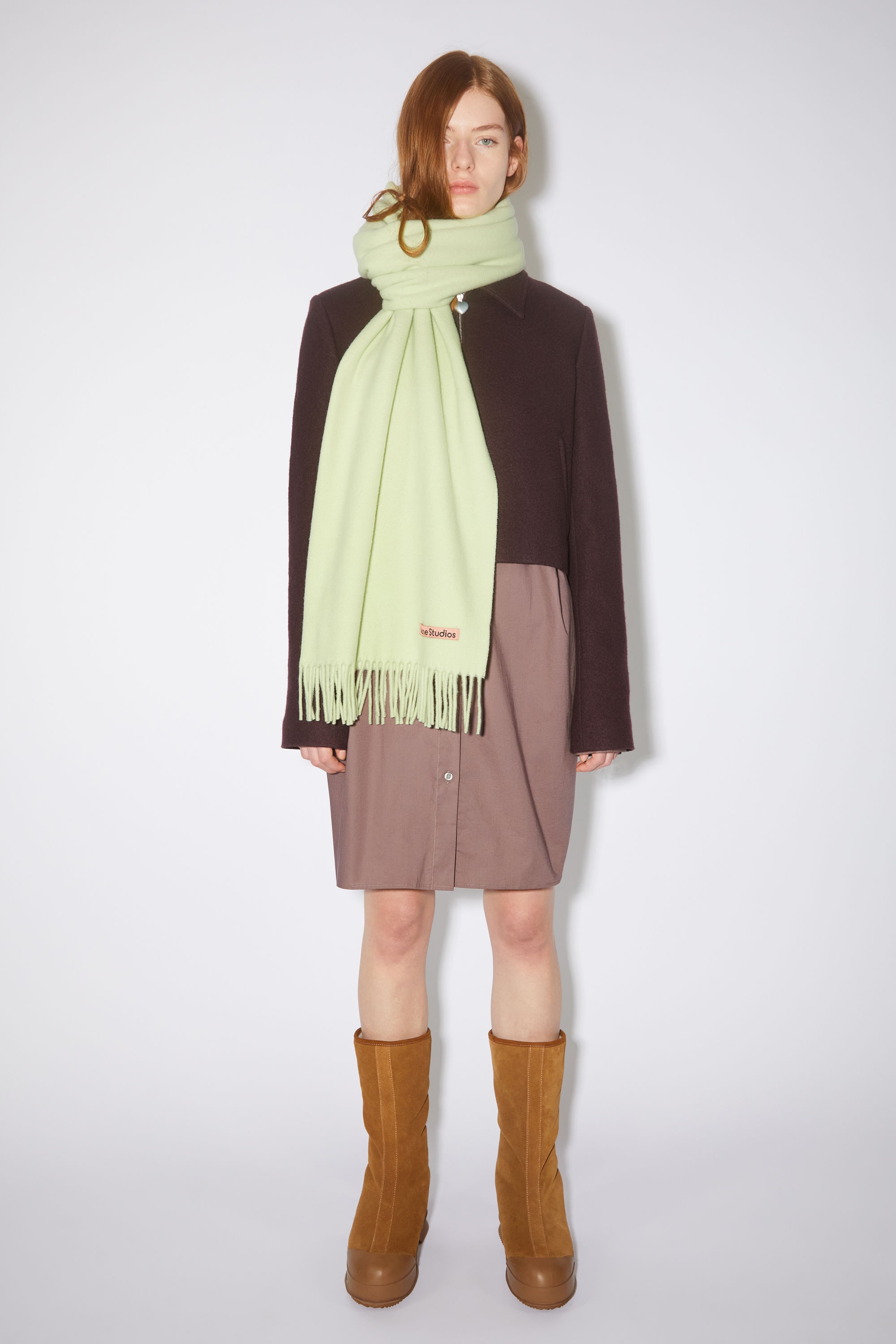 Fringe wool scarf - oversized - Pale green - 2
